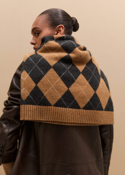 Brown Cashmere Relaxed Argyle Sweater | ME+EM