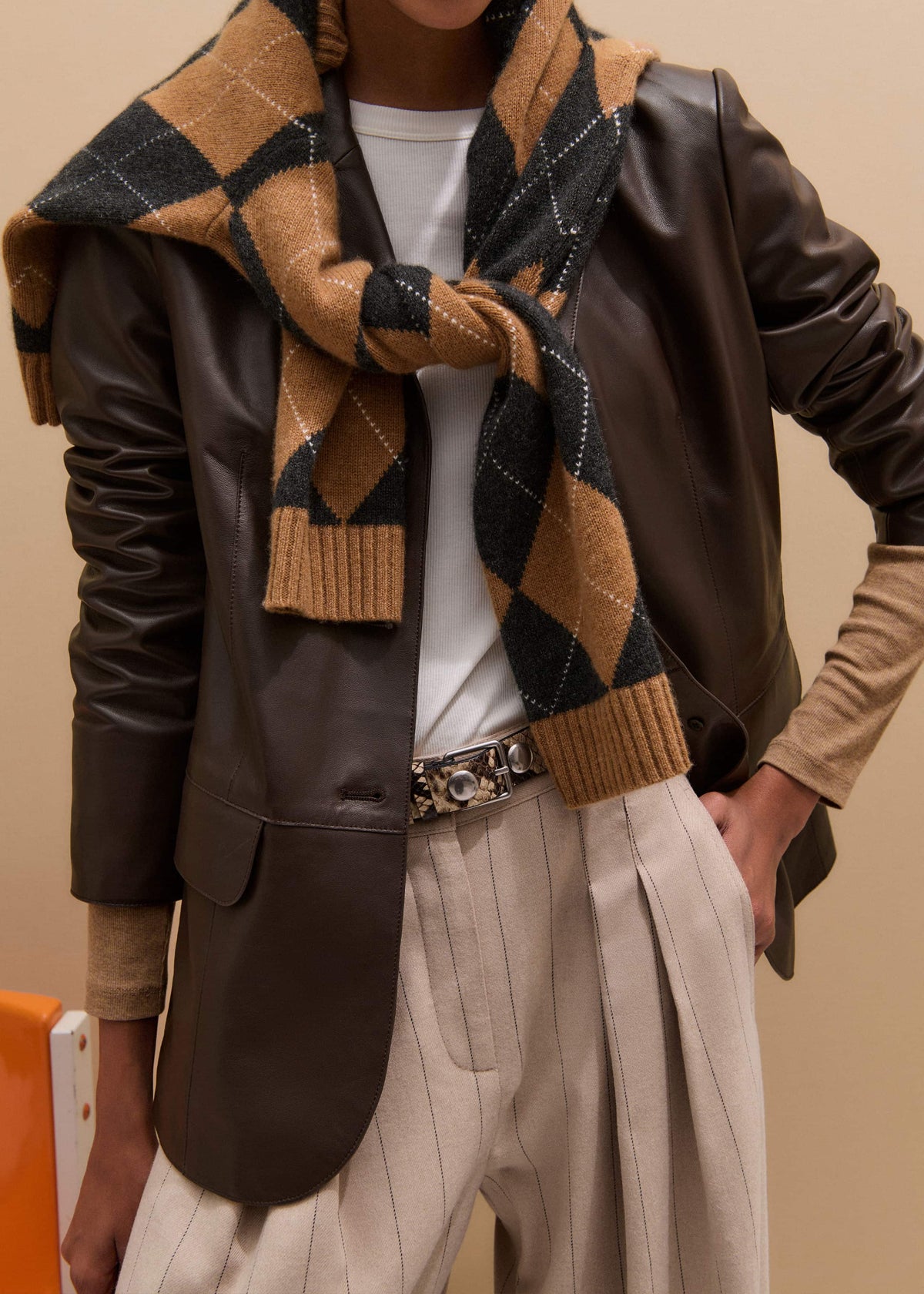 Brown Cashmere Relaxed Argyle Sweater | ME+EM