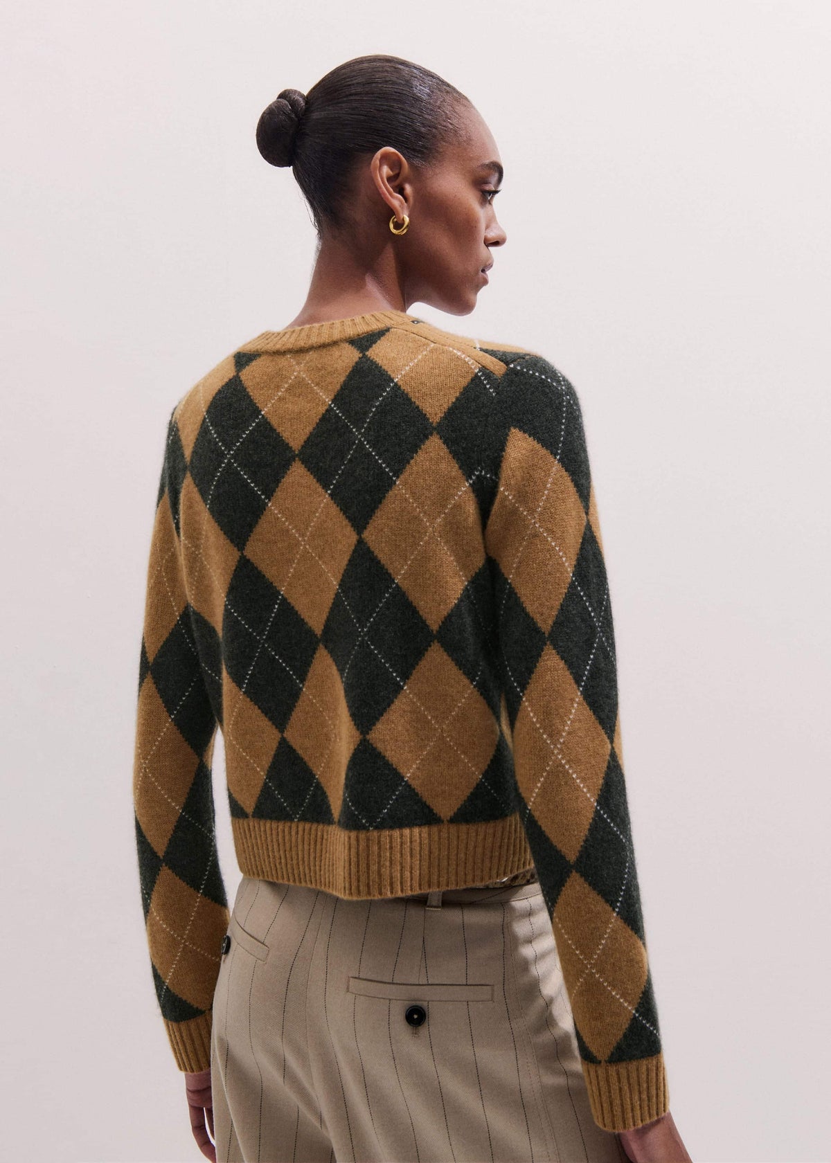 Brown Cashmere Relaxed Argyle Sweater | ME+EM