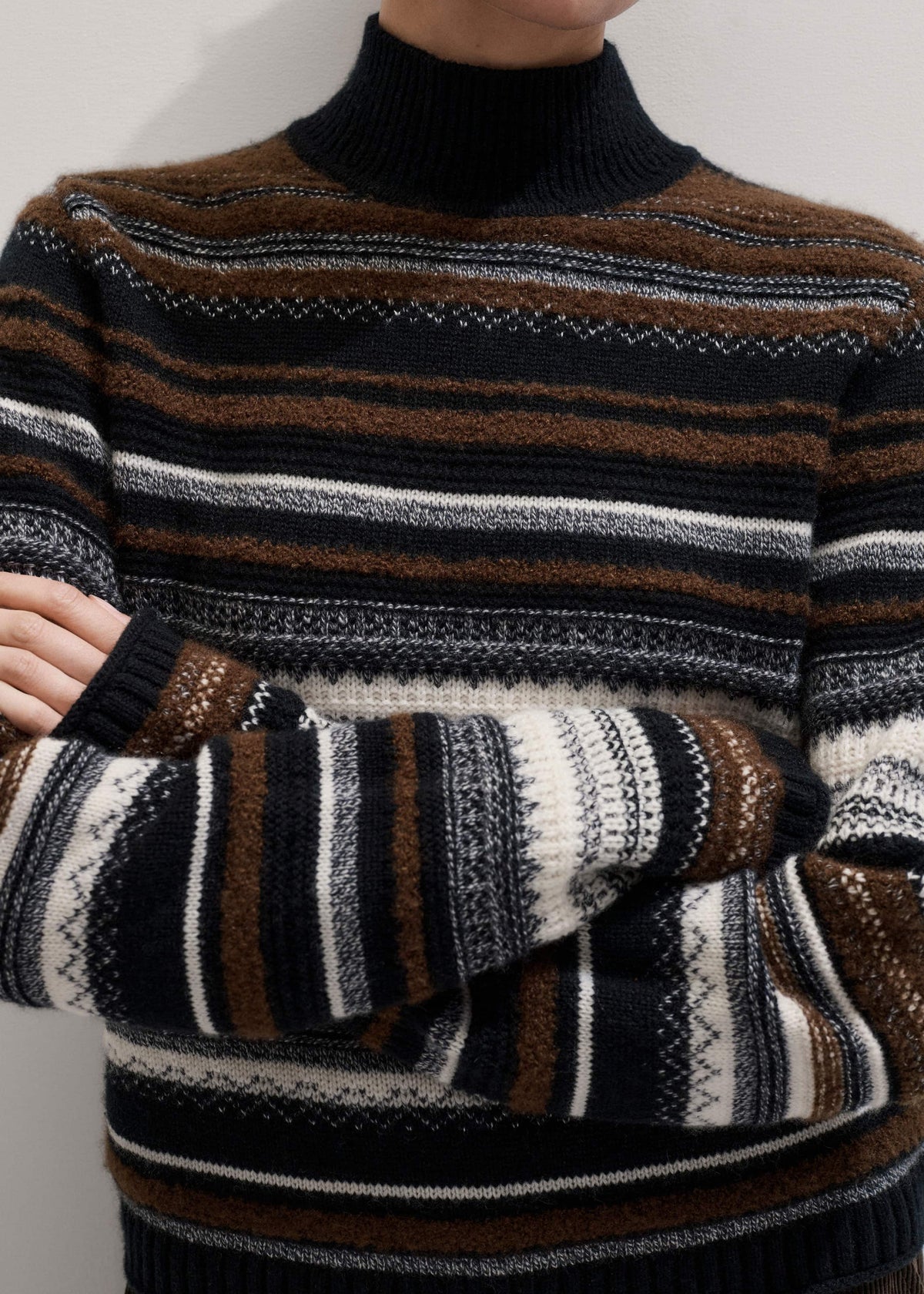 Black Textured Stitch Relaxed High Neck Sweater | ME+EM
