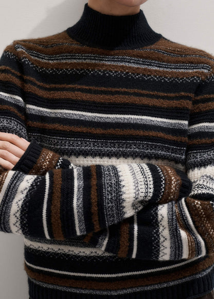 Black Textured Stitch Relaxed High Neck Sweater | ME+EM
