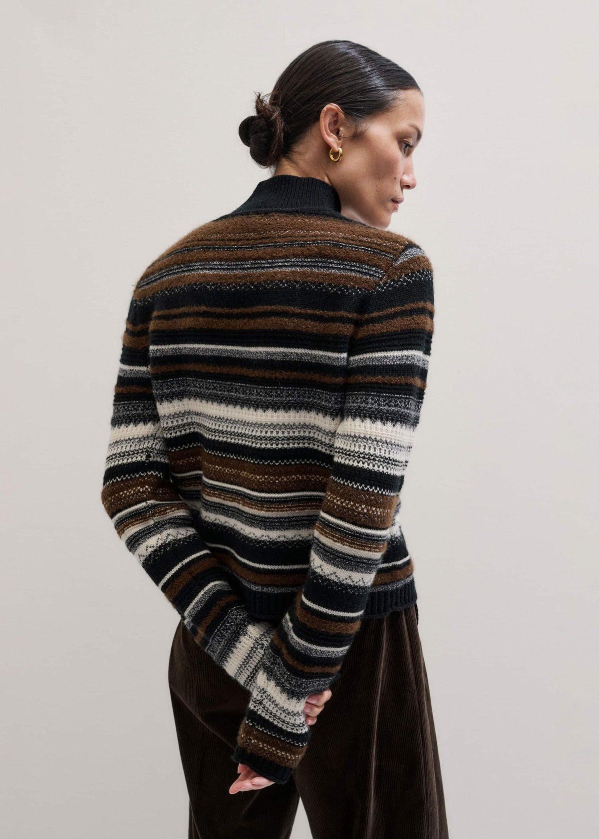 Black Textured Stitch Relaxed High Neck Sweater | ME+EM