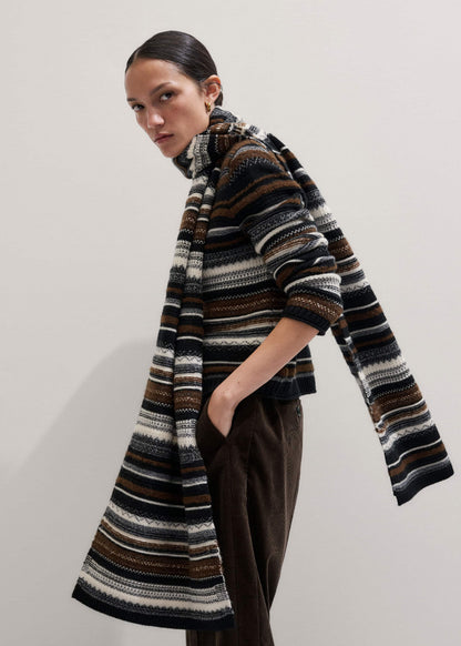 Black Textured Stitch Relaxed High Neck Sweater | ME+EM