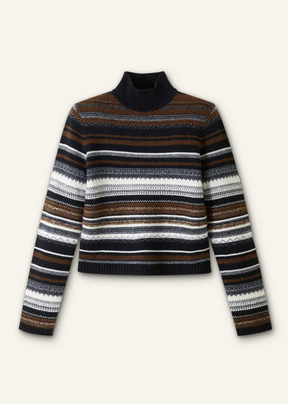 Black Textured Stitch Relaxed High Neck Sweater | ME+EM