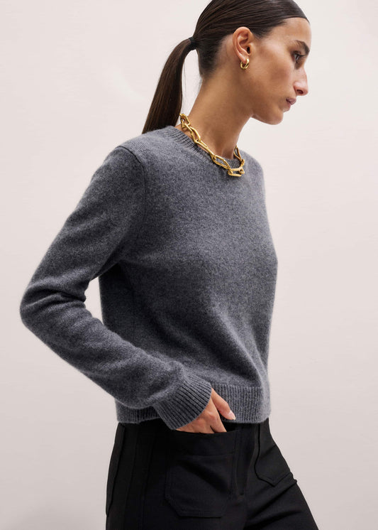 Gray Cashmere Relaxed Crop Sweater | ME+EM