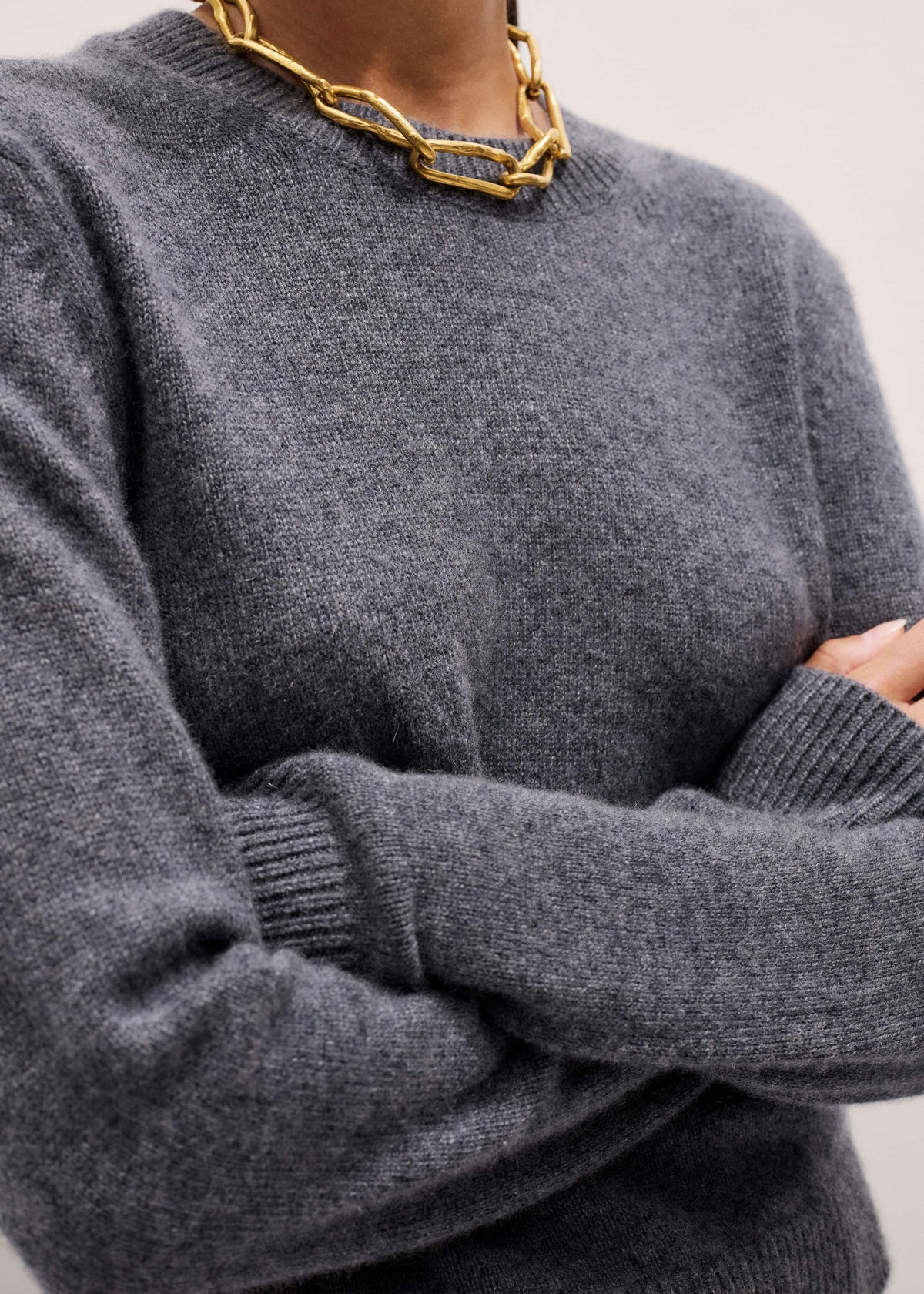 Gray Cashmere Relaxed Crop Sweater | ME+EM