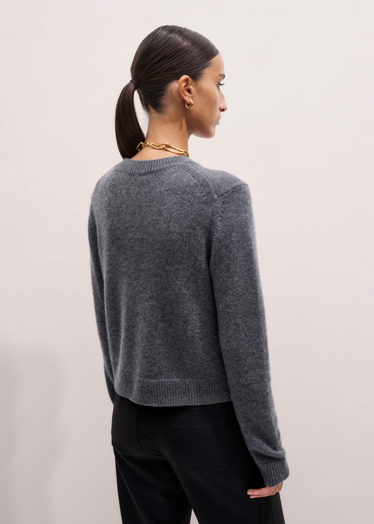 Gray Cashmere Relaxed Crop Sweater | ME+EM