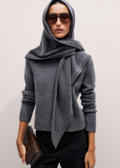 Gray Cashmere Relaxed Crop Sweater | ME+EM