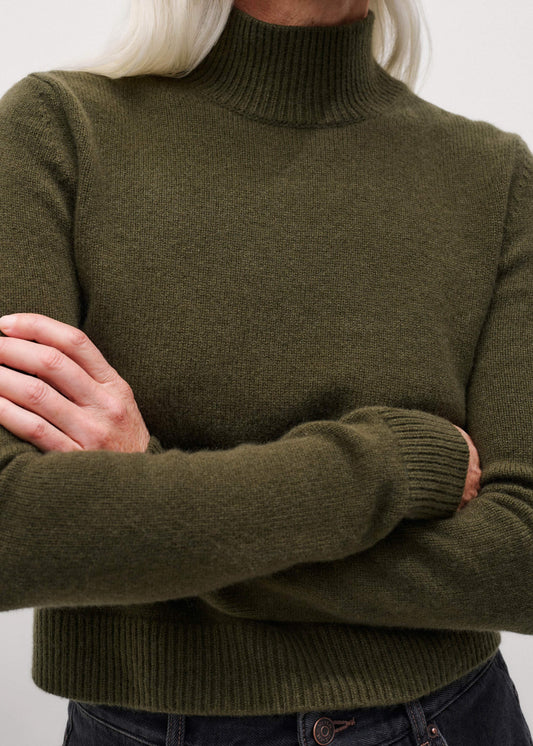 Olive Green High Neck Crop Sweater | ME+EM