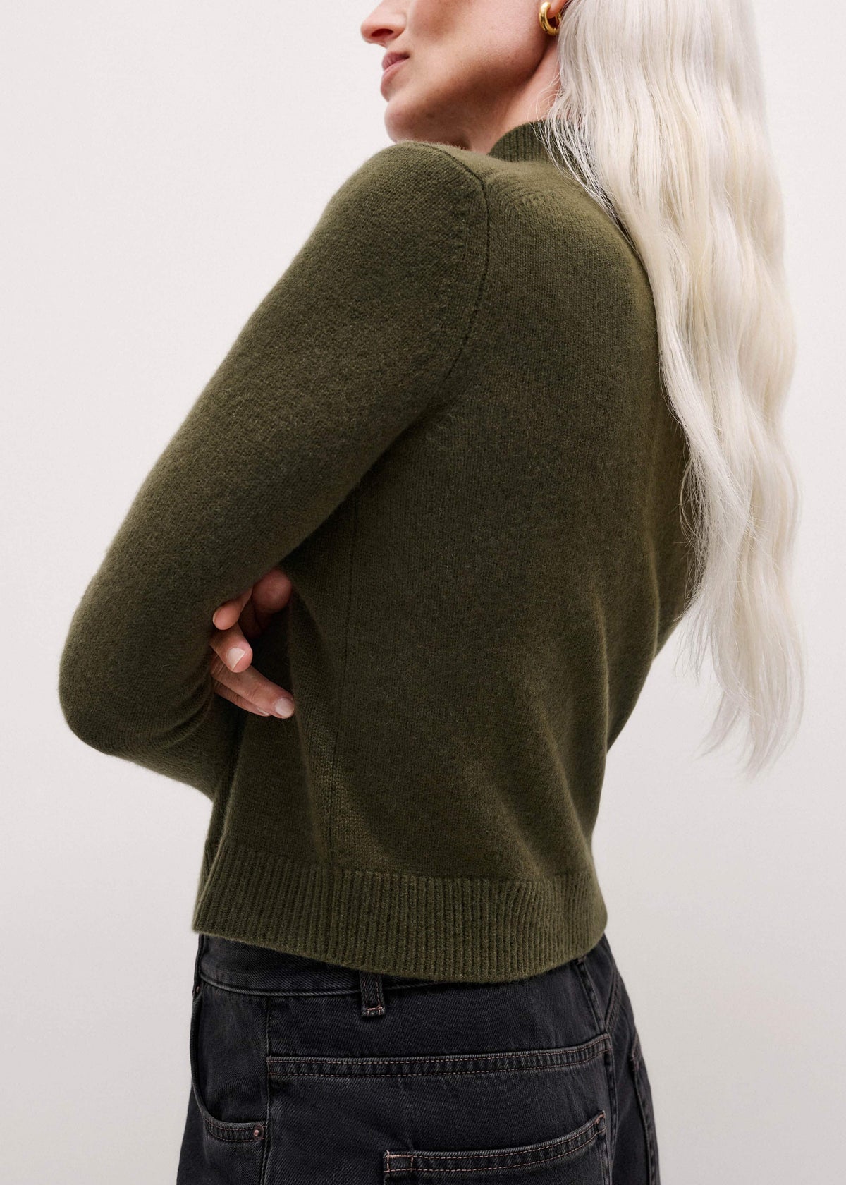 Olive Green High Neck Crop Sweater | ME+EM