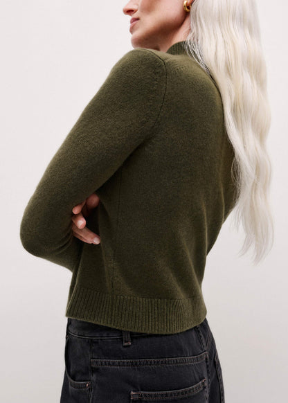 Olive Green High Neck Crop Sweater | ME+EM