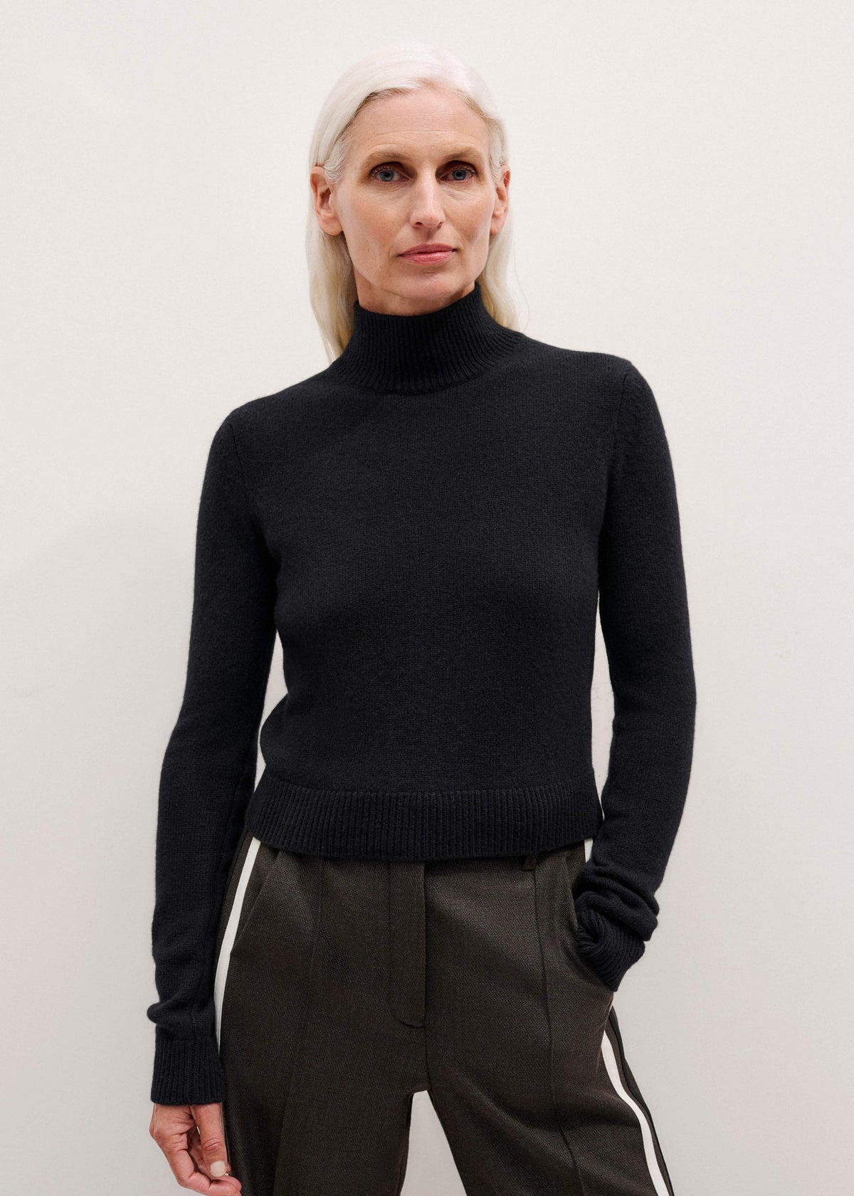 Black High Neck Crop Sweater | ME+EM
