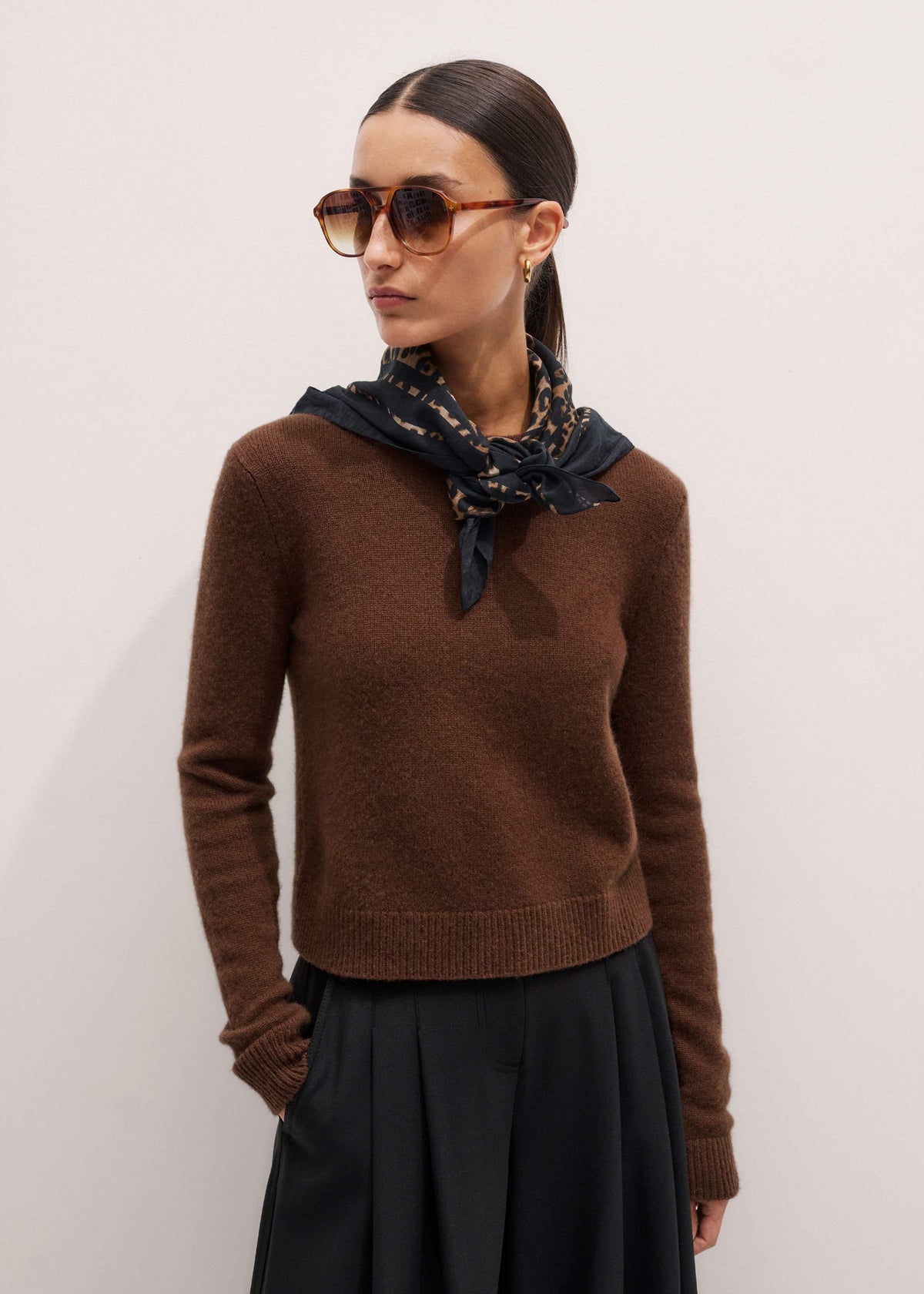 Brown Cashmere Relaxed Crop Sweater | ME+EM