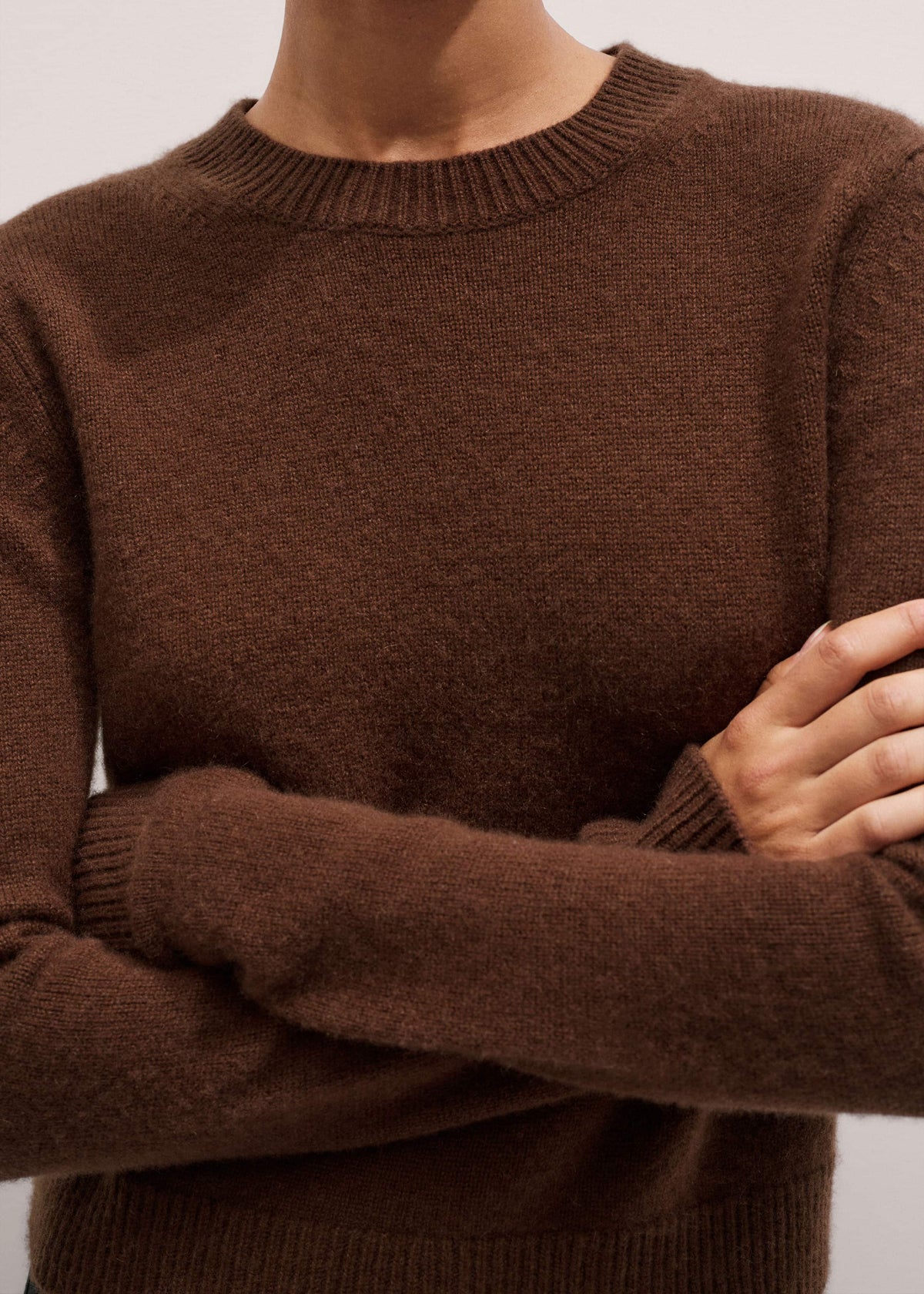 Brown Cashmere Relaxed Crop Sweater | ME+EM