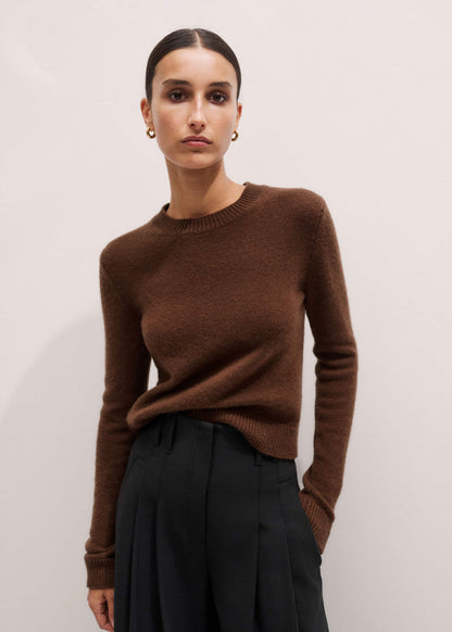 Brown Cashmere Relaxed Crop Sweater | ME+EM
