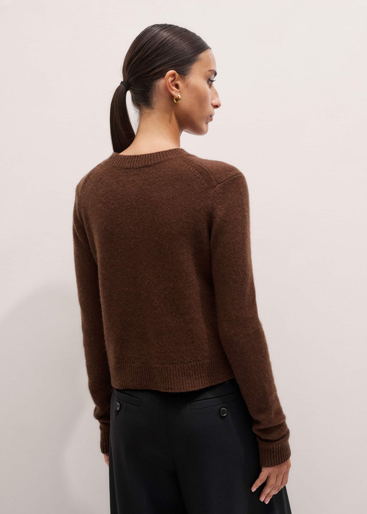 Brown Cashmere Relaxed Crop Sweater | ME+EM