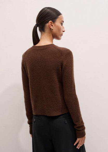 Brown Cashmere Relaxed Crop Sweater | ME+EM