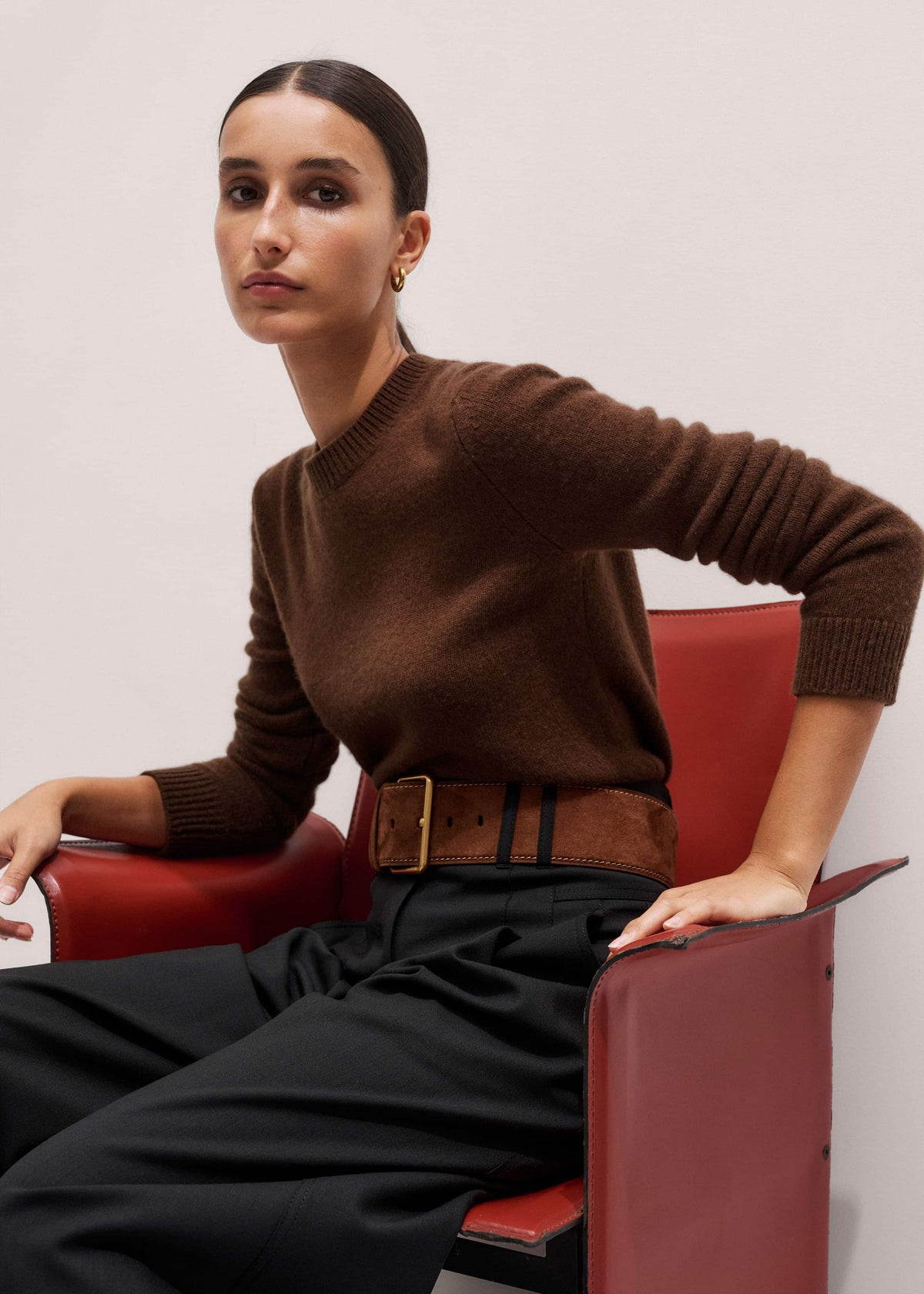 Brown Cashmere Relaxed Crop Sweater | ME+EM