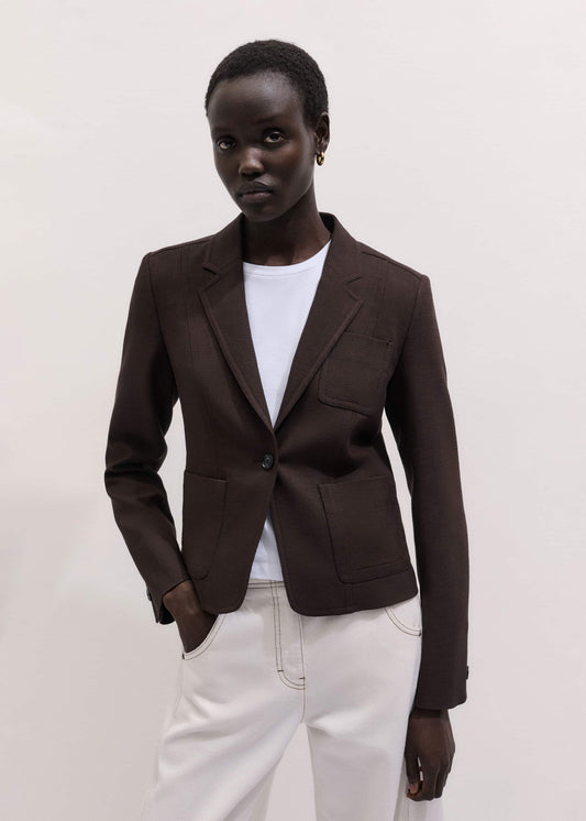 Brown Fitted Short Blazer | ME+EM