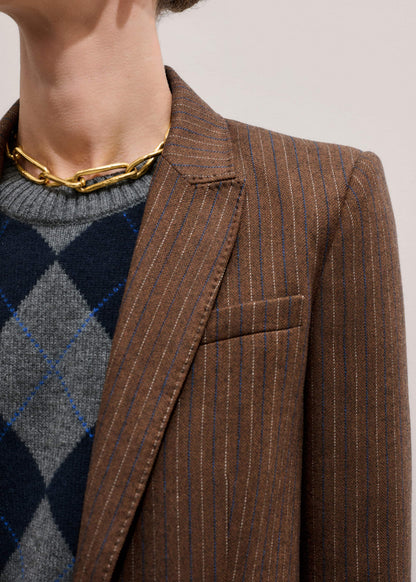 Brown Pinstripe Sharp Shoulder Blazer | ME+EM