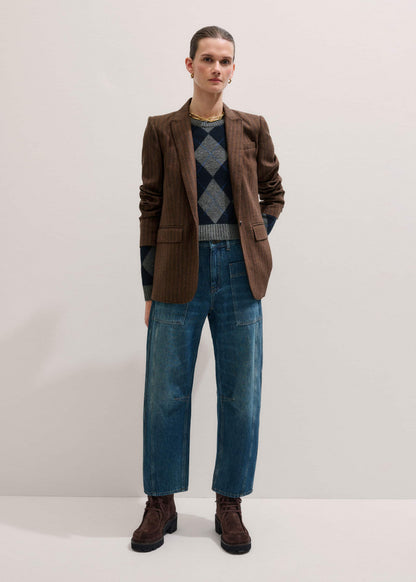 Brown Pinstripe Sharp Shoulder Blazer | ME+EM