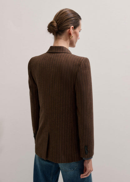 Brown Pinstripe Sharp Shoulder Blazer | ME+EM