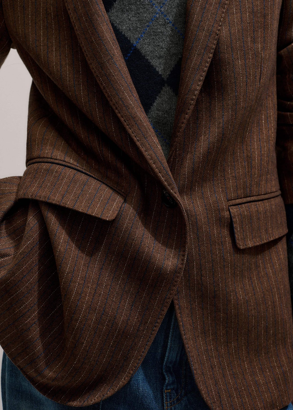Brown Pinstripe Sharp Shoulder Blazer | ME+EM