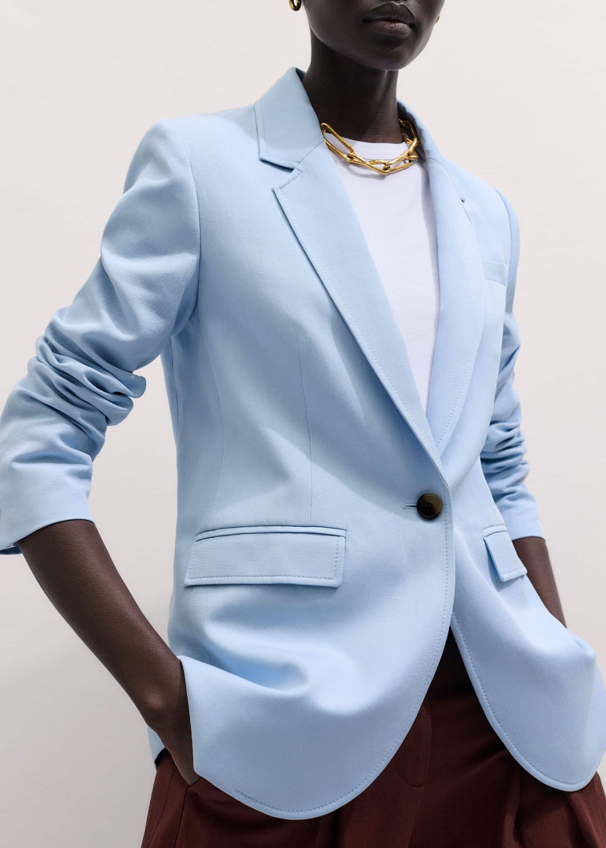Sky Blue Sharp Shoulder Blazer | ME+EM