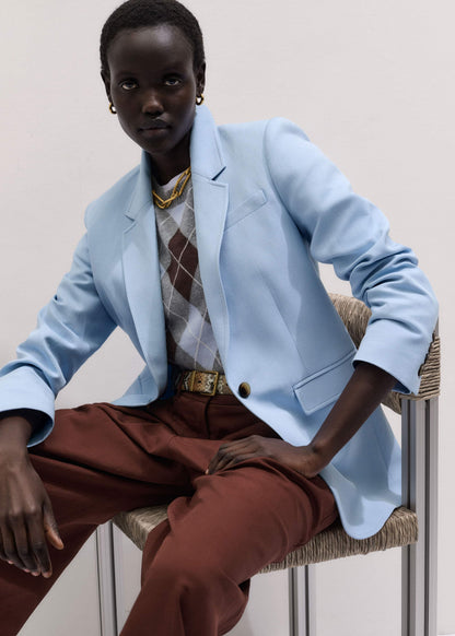 Sky Blue Sharp Shoulder Blazer | ME+EM
