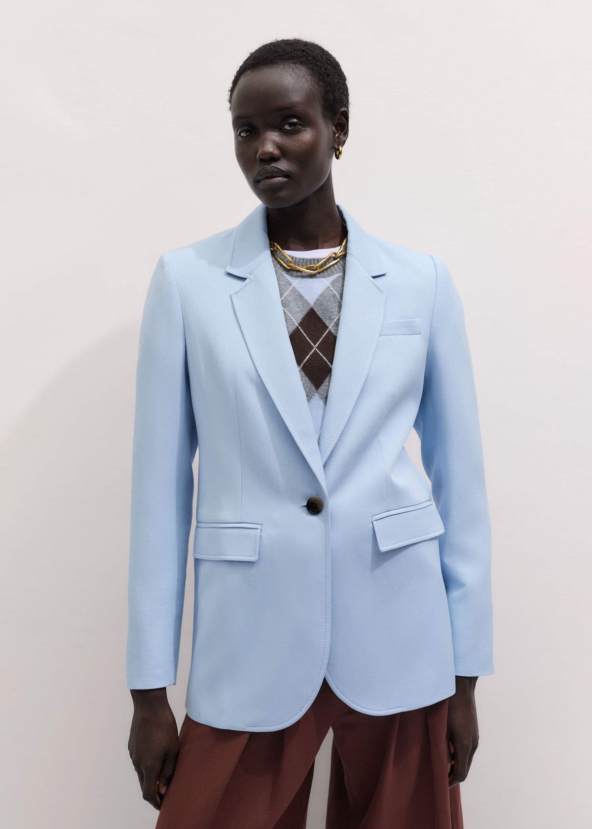 Sky Blue Sharp Shoulder Blazer | ME+EM