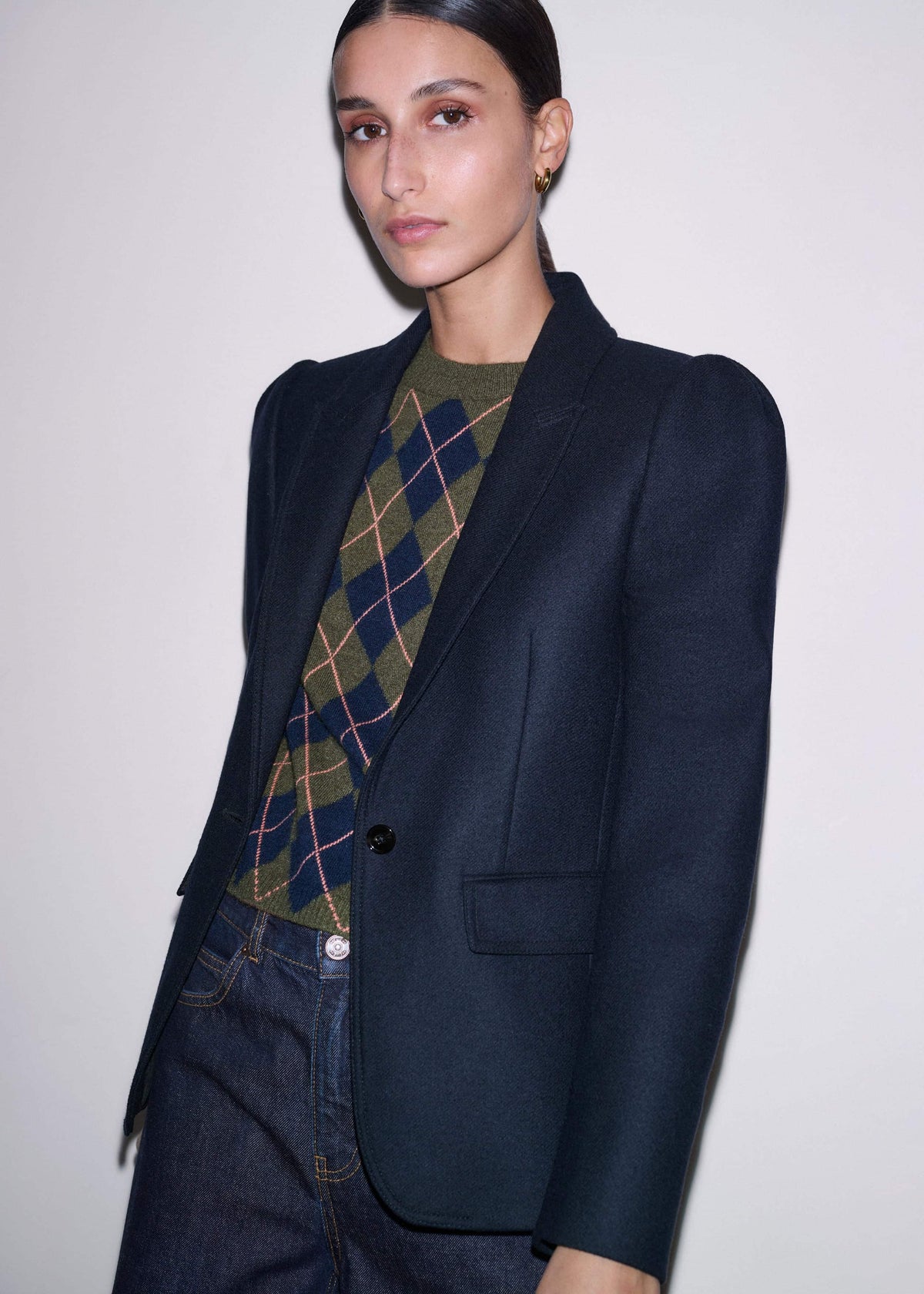 Navy Feminine Sleeve Fitted Blazer | ME+EM