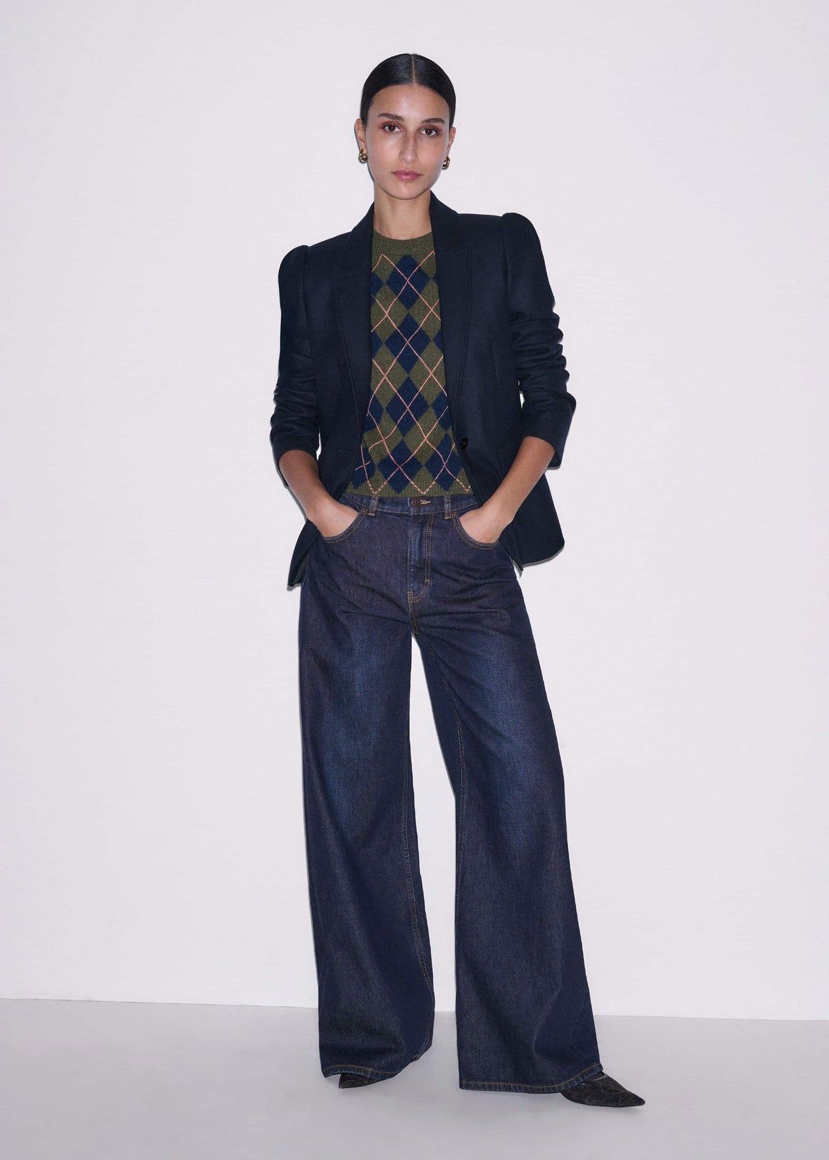 Navy Feminine Sleeve Fitted Blazer | ME+EM
