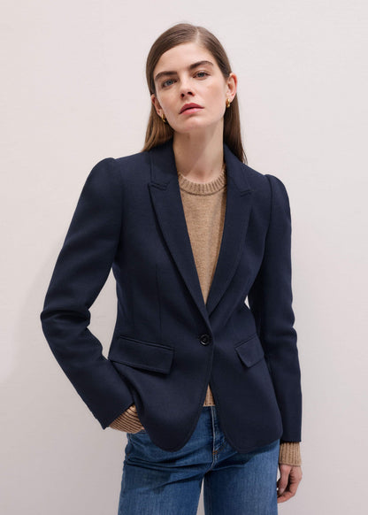 Navy Feminine Sleeve Fitted Blazer | ME+EM
