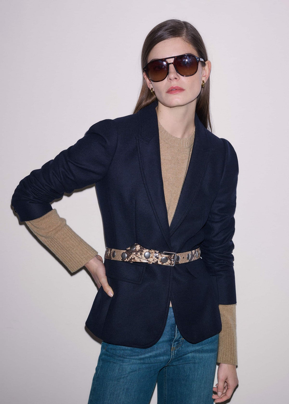 Navy Feminine Sleeve Fitted Blazer | ME+EM
