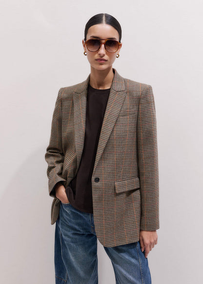 Brown Check Sharp Shoulder Blazer | ME+EM