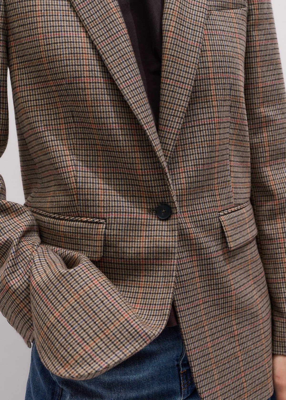 Brown Check Sharp Shoulder Blazer | ME+EM