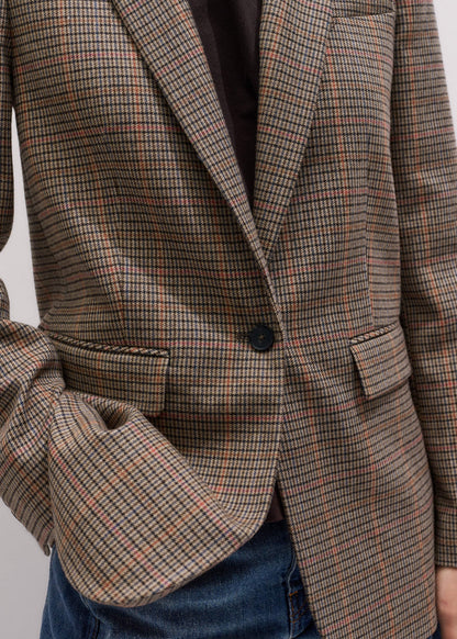 Brown Check Sharp Shoulder Blazer | ME+EM