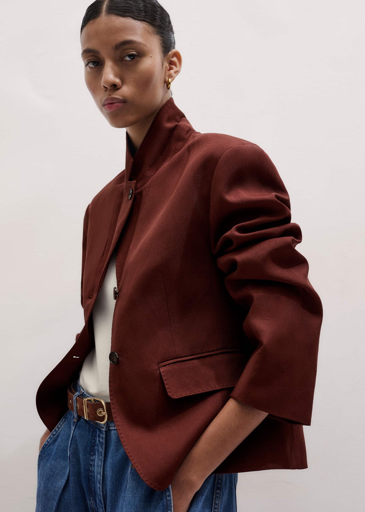 Cinnamon Brown Oversized Short Blazer | ME+EM
