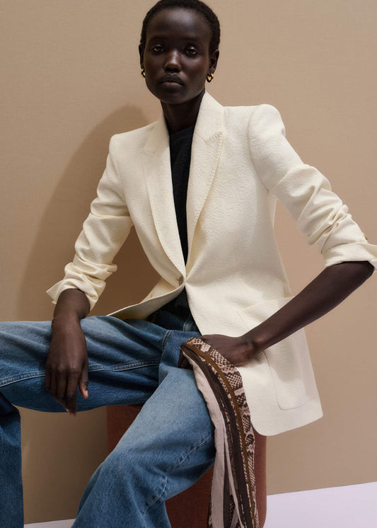 Ivory Luxe Jacquard Sharp Shoulder Blazer | ME+EM