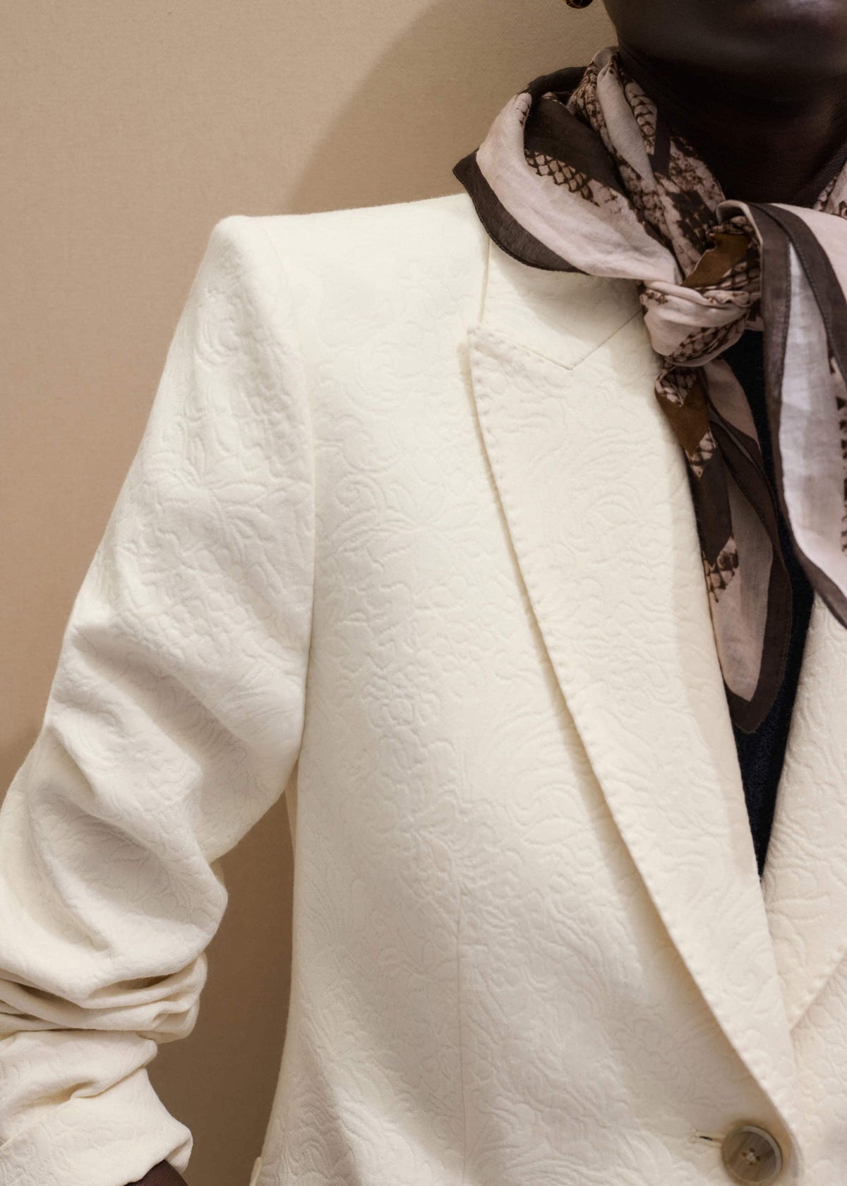 Ivory Luxe Jacquard Sharp Shoulder Blazer | ME+EM