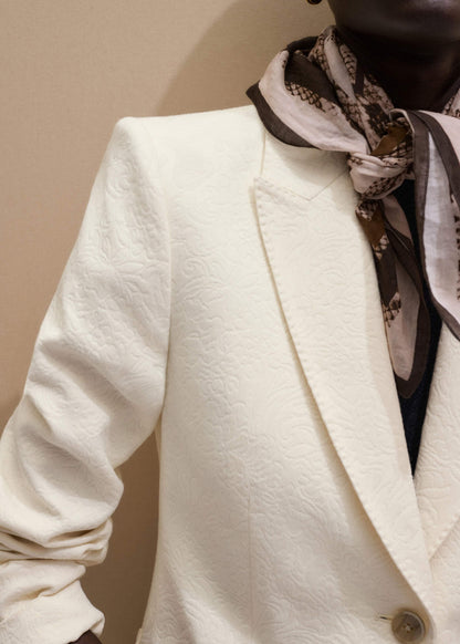 Ivory Luxe Jacquard Sharp Shoulder Blazer | ME+EM