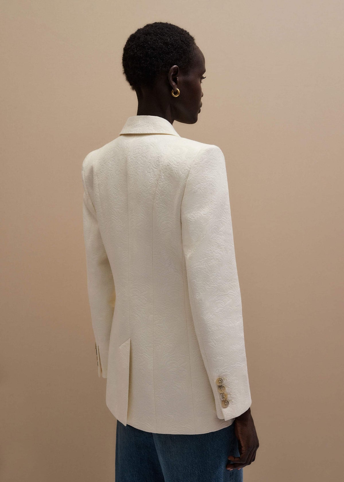 Ivory Luxe Jacquard Sharp Shoulder Blazer | ME+EM