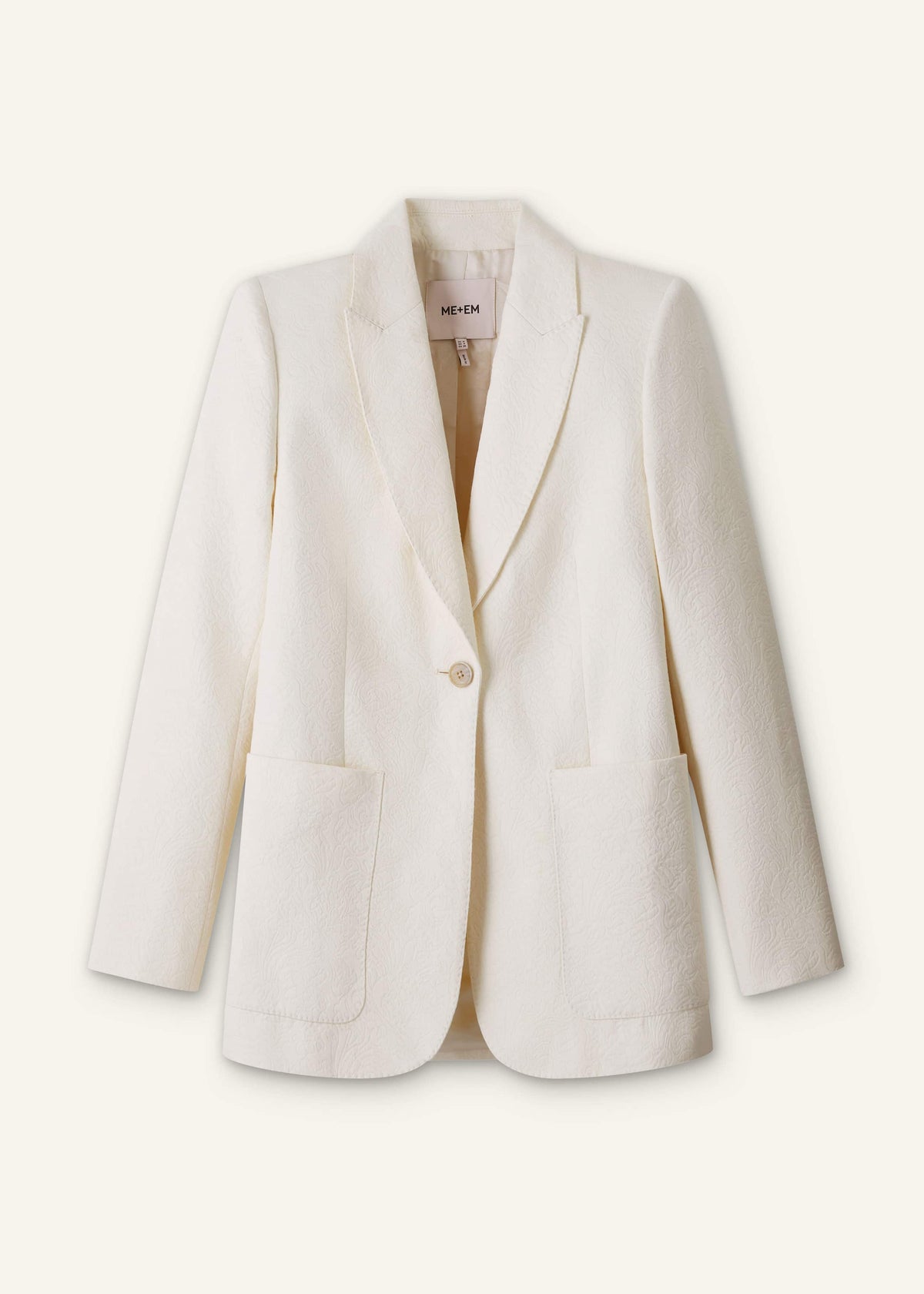 Ivory Luxe Jacquard Sharp Shoulder Blazer | ME+EM