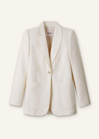 Ivory Luxe Jacquard Sharp Shoulder Blazer | ME+EM