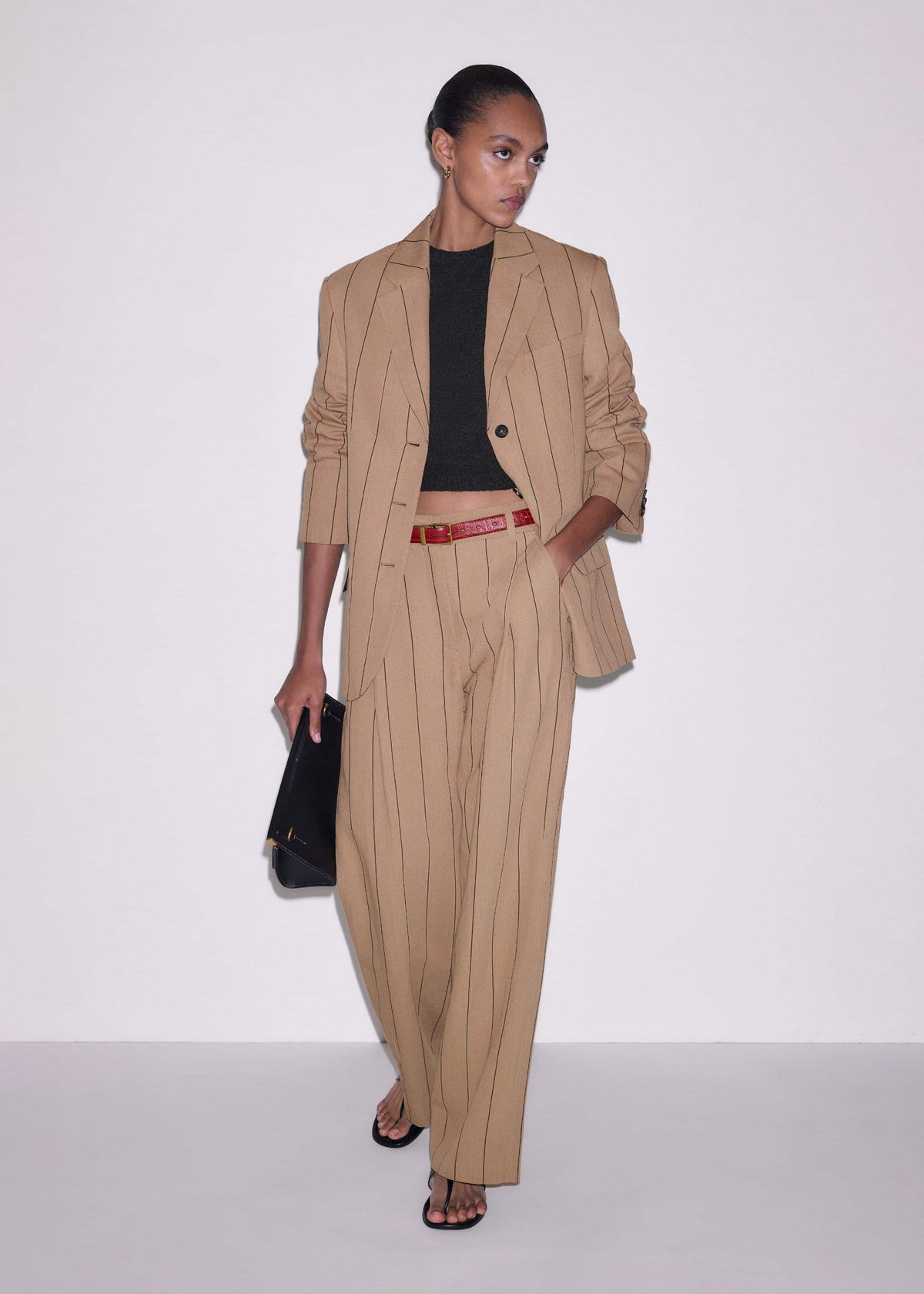 Tan Icon Intelligently Oversized Pinstripe Blazer | ME+EM