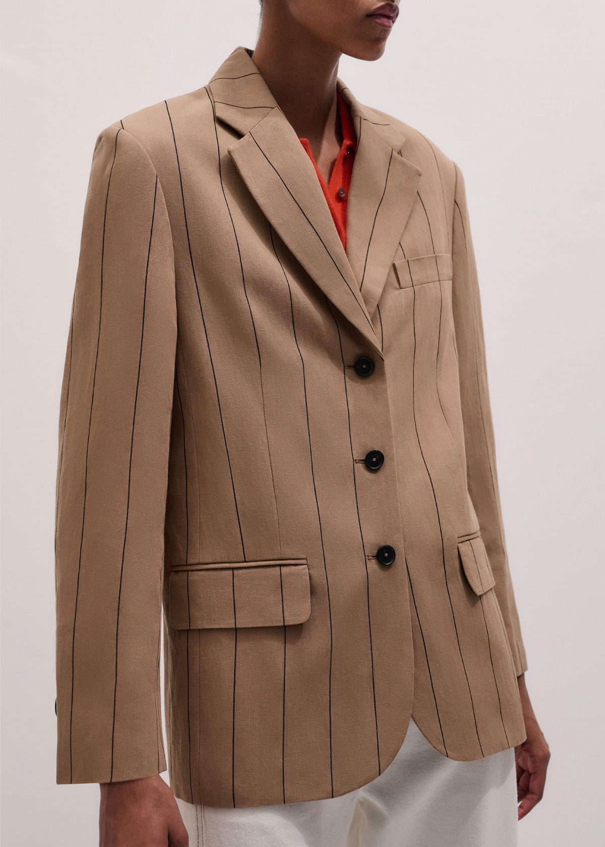 Tan Icon Intelligently Oversized Pinstripe Blazer | ME+EM