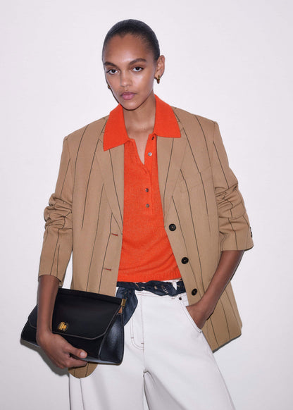 Tan Icon Intelligently Oversized Pinstripe Blazer | ME+EM
