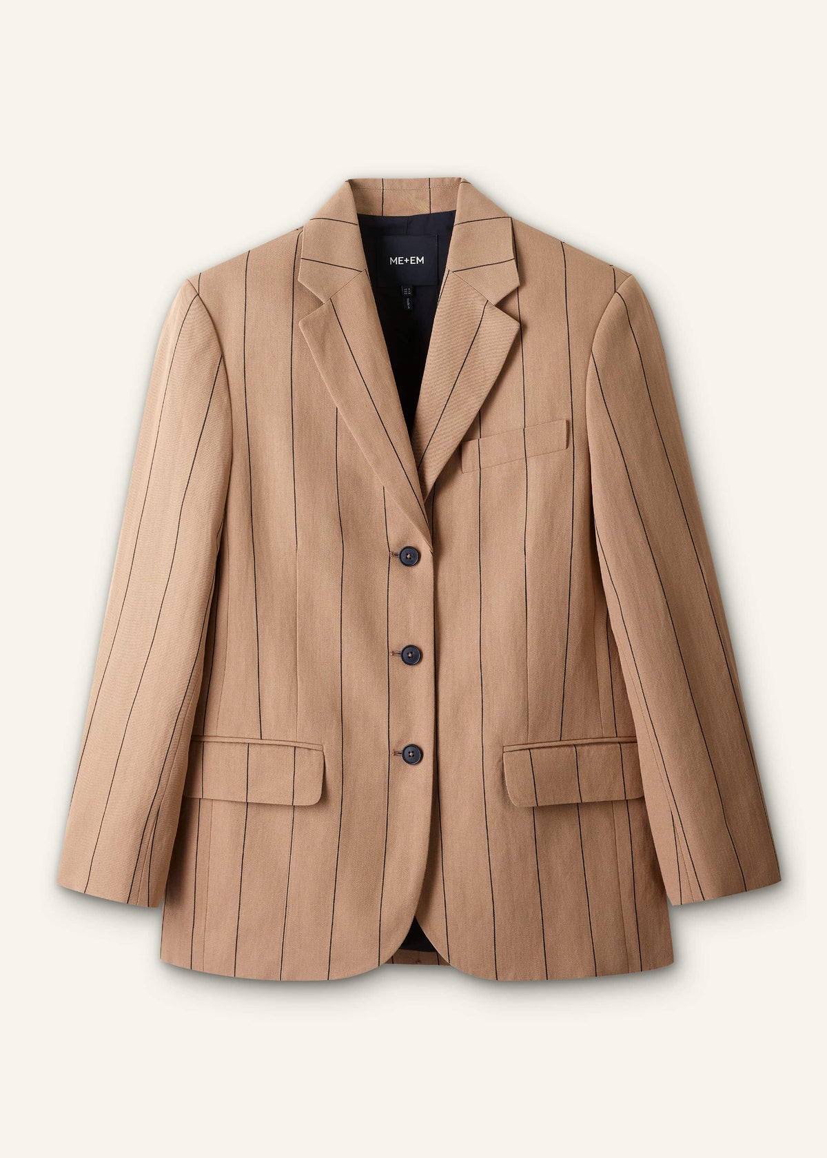 Tan Icon Intelligently Oversized Pinstripe Blazer | ME+EM