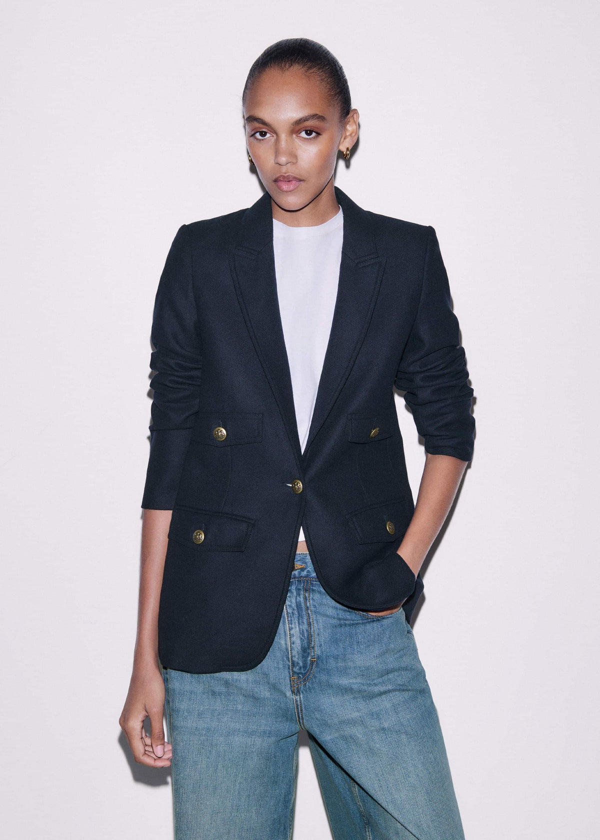 Navy Sharp Shoulder Blazer | ME+EM