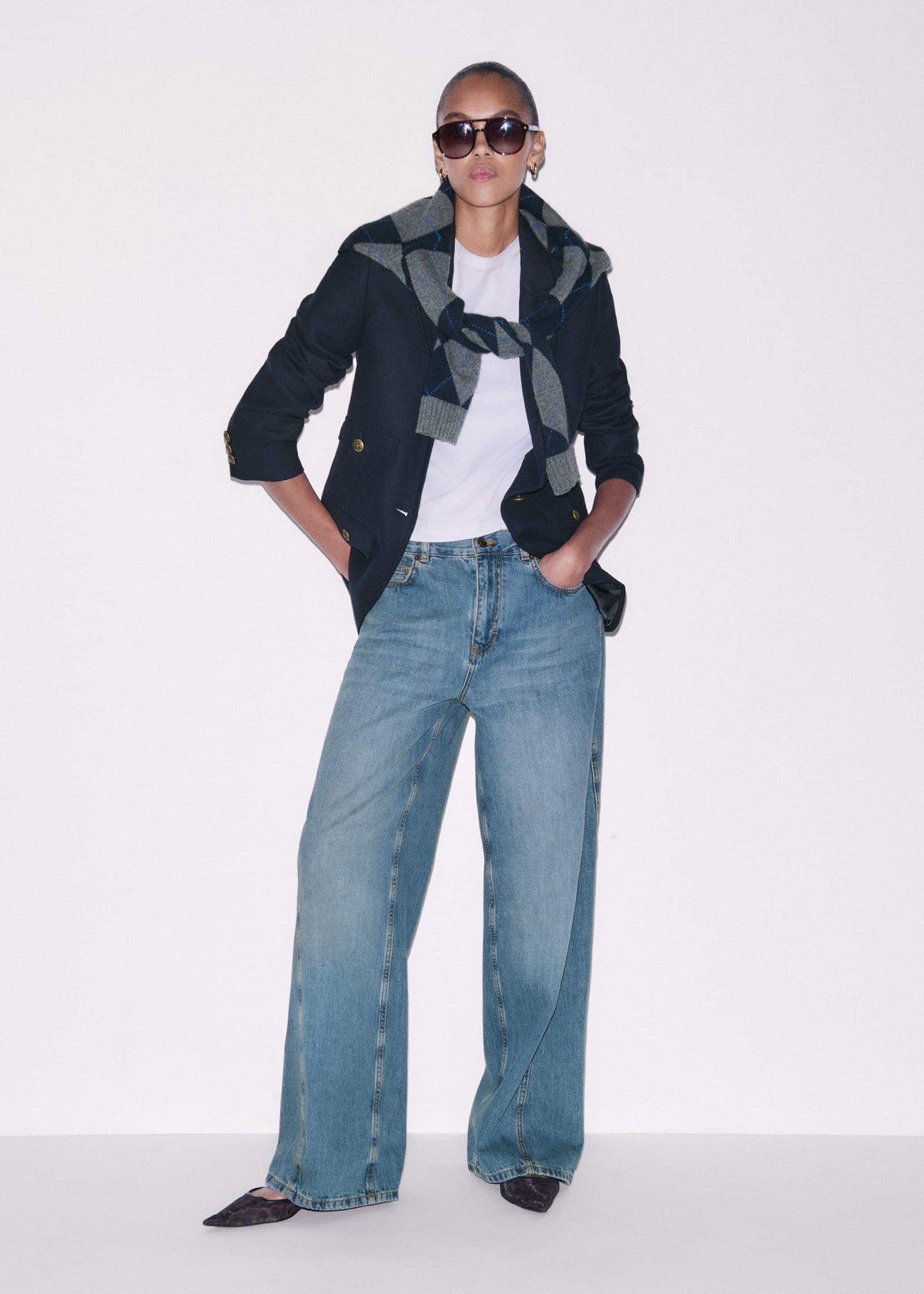 Navy Sharp Shoulder Blazer | ME+EM